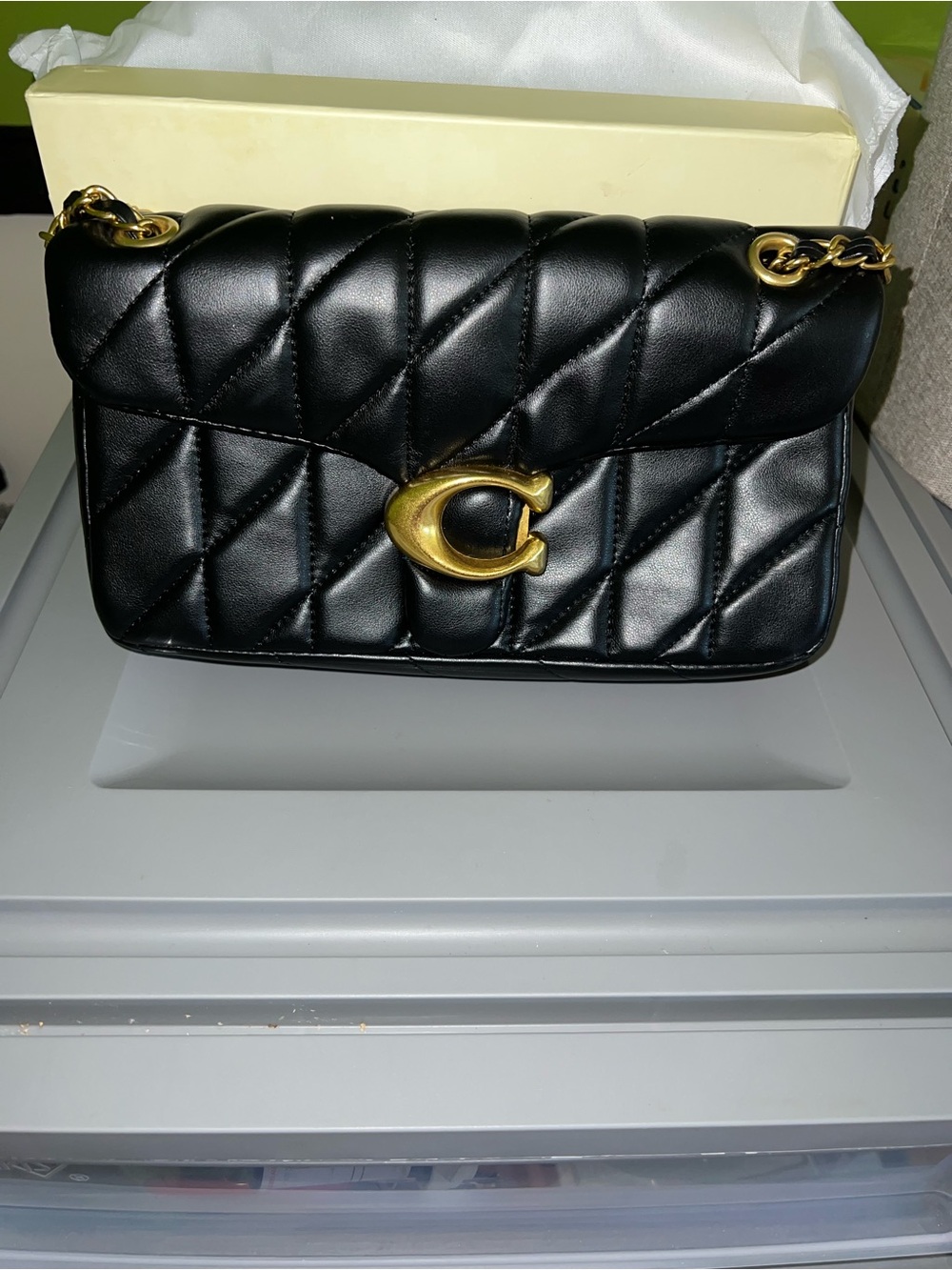 Quilted Pillow Leather Shoulder Bag in Black with Gold Hardware
